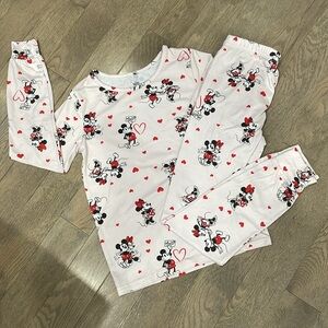 Disney Minnie Mouse Pink Heart Long Sleeve Top Pants Kids Pajamas Set Size 10